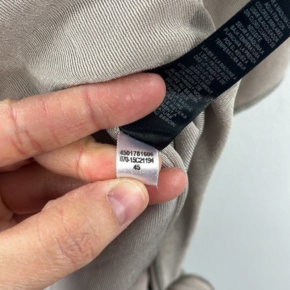 Chicos Travelers Slinky Beige Asymmetrical Tie Waist Dolman Sleeve Top Size M - Picture 12 of 13